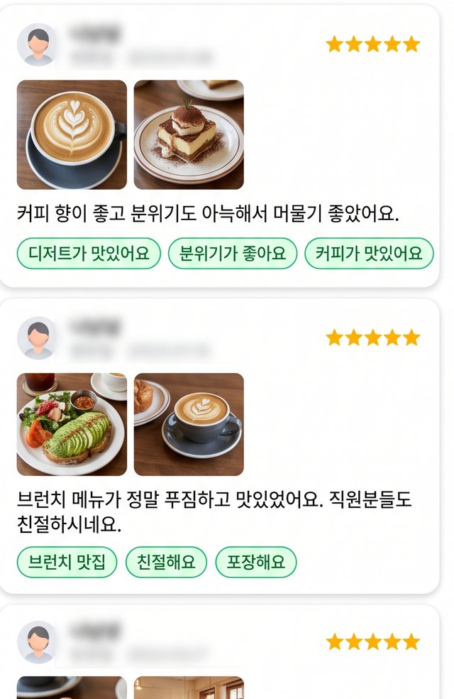 네이버 방문자 리뷰 예시 — 별점과 사진 리뷰가 쌓인 화면